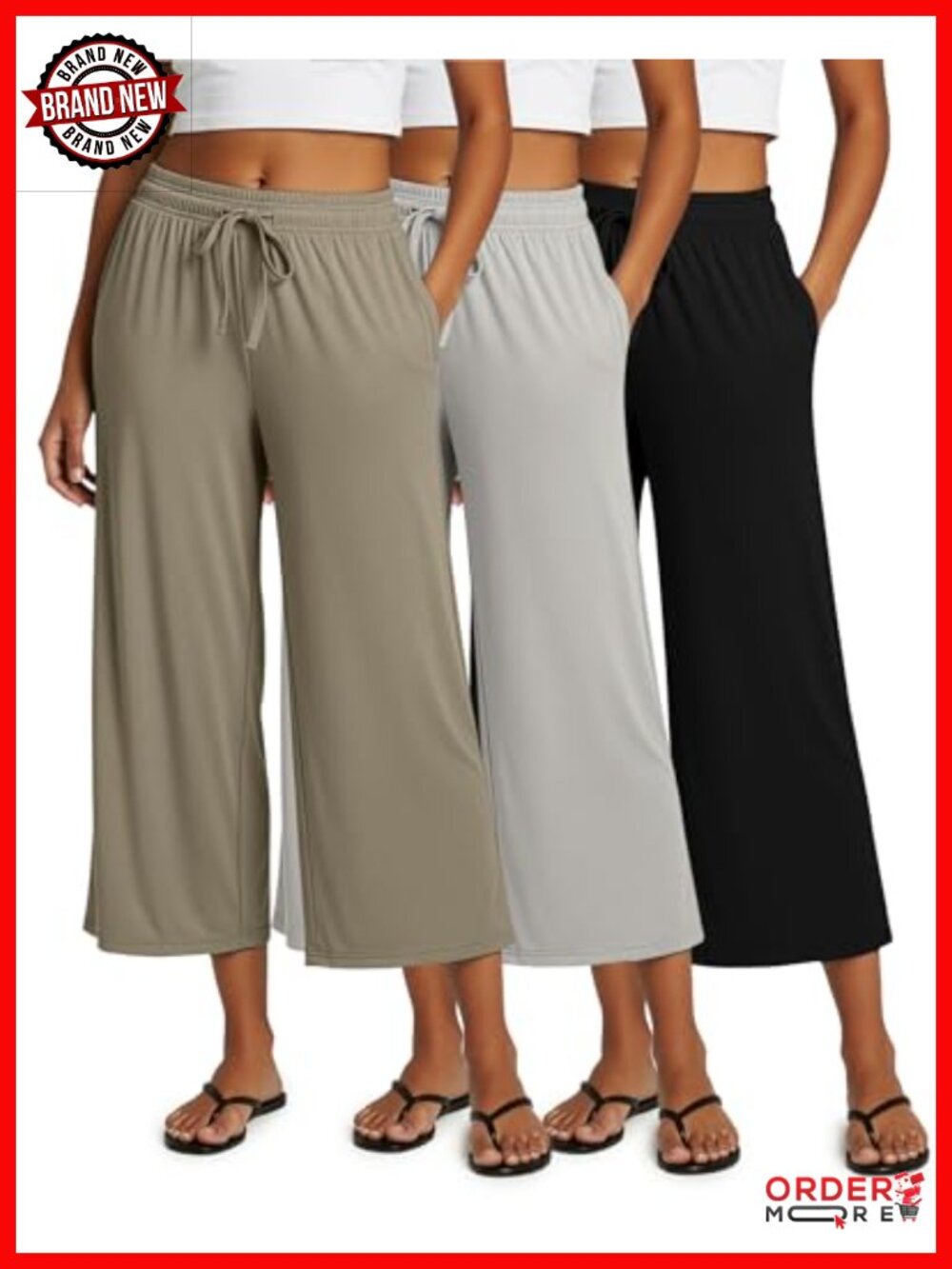 Women's Capri Pants Gaucho Wide Leg High Waist Loose Crop with Pockets